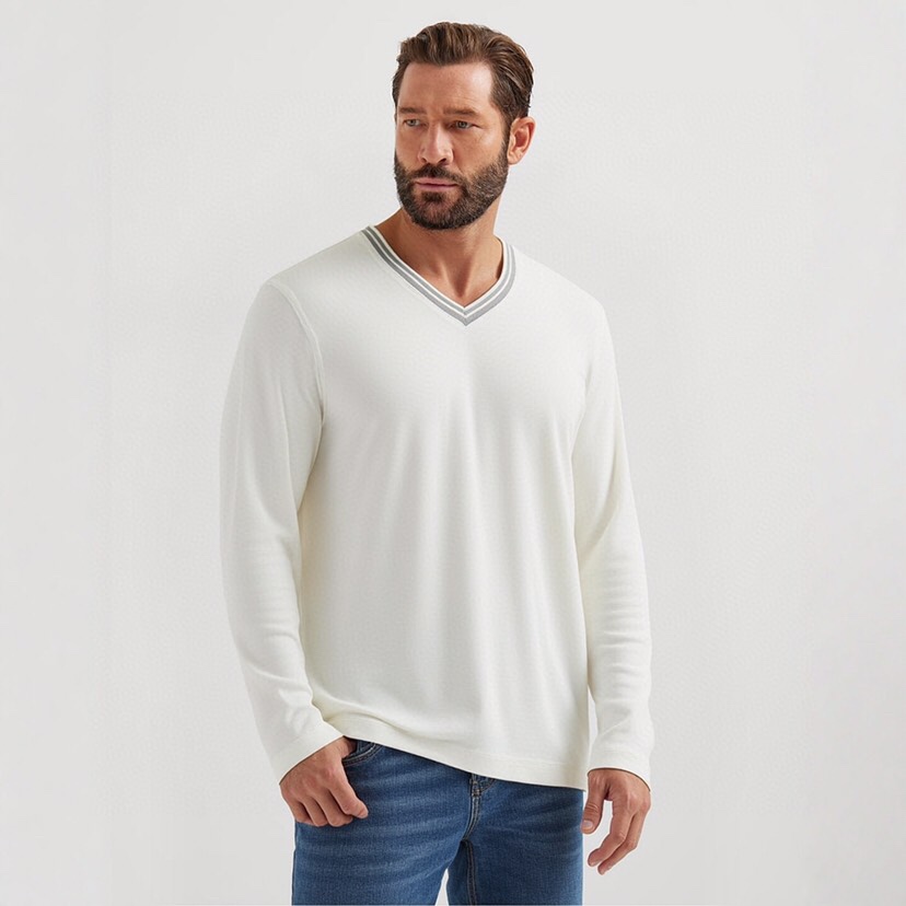 BC Brunello Cucinelli 2025SS秋季新品假两件V领长袖T恤，帅气时尚，简约百搭款