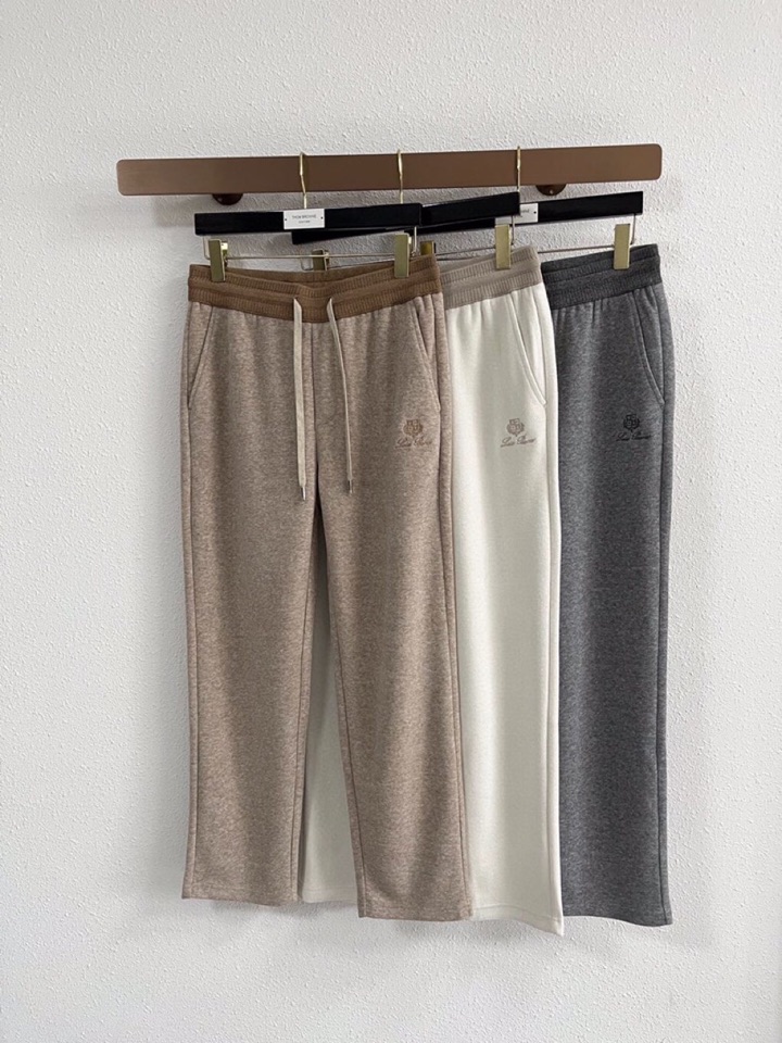 Loro Piana 诺悠翩雅lP🆕 秋冬 保暖有型高密度毛巾面混纺松紧腰直脚休闲裤 经典百搭 标志刺绣