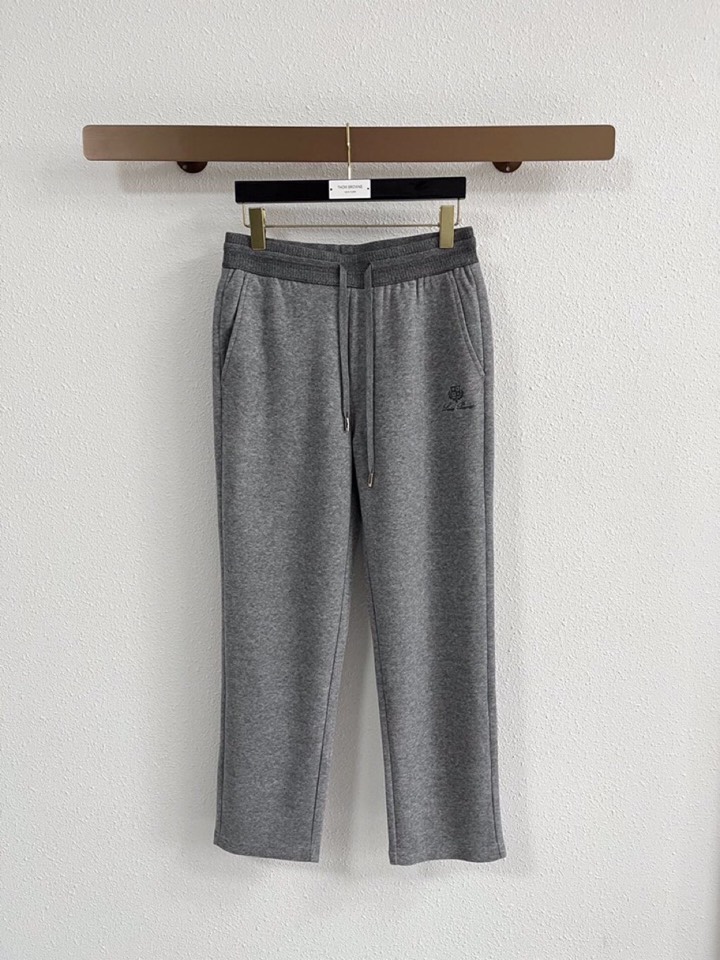 Loro Piana 诺悠翩雅lP🆕 秋冬 保暖有型高密度毛巾面混纺松紧腰直脚休闲裤 经典百搭 标志刺绣