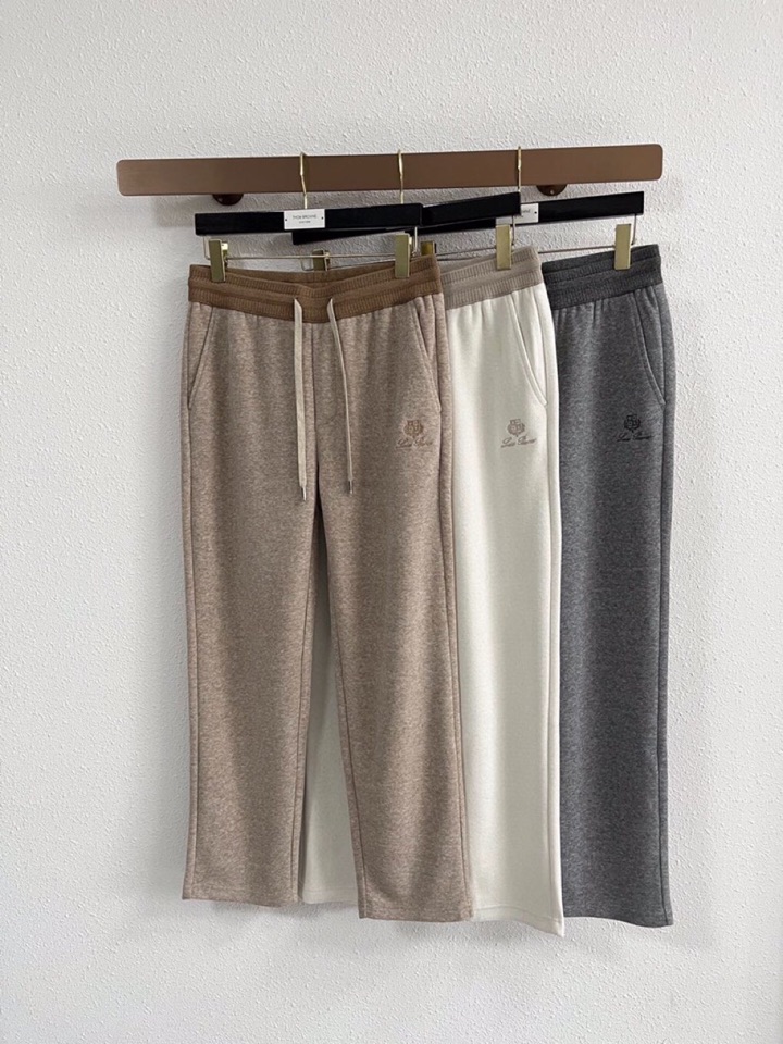 Loro Piana 诺悠翩雅lP🆕 秋冬 保暖有型高密度毛巾面混纺松紧腰直脚休闲裤 经典百搭 标志刺绣