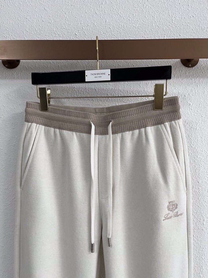 Loro Piana 诺悠翩雅lP🆕 秋冬 保暖有型高密度毛巾面混纺松紧腰直脚休闲裤 经典百搭 标志刺绣