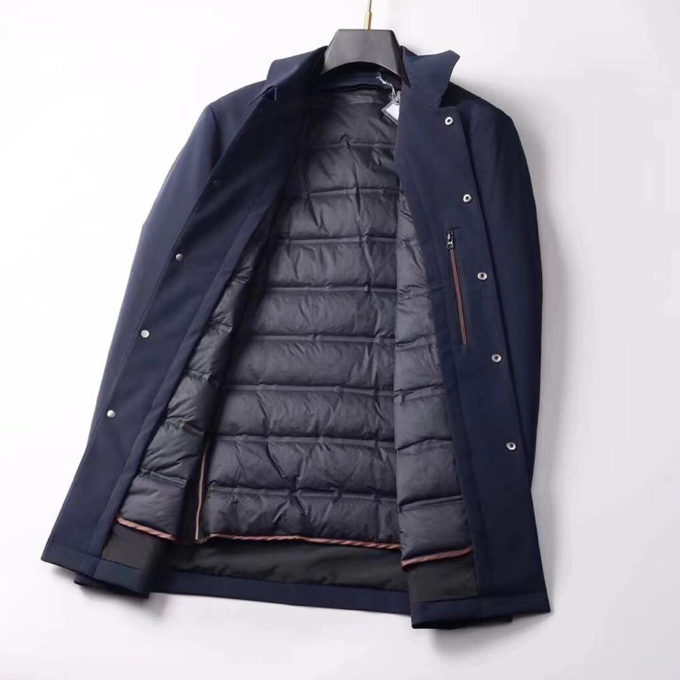 Ermenegildo Zegna 杰尼亚秋冬简约蓝色/黑色 中长款 可拆卸内胆鹅绒羽绒服 90白鸭绒 