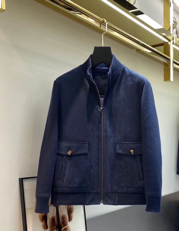 Loro Piana 诺悠翩雅lP🆕 拼接针织袖立领羽绒服；鹿皮绒立领针织料面料；不起球；新国标90白鸭