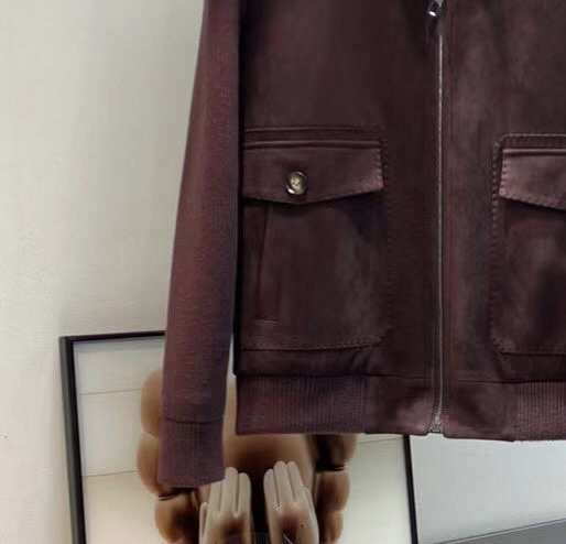 Loro Piana 诺悠翩雅lP🆕 拼接针织袖立领羽绒服；鹿皮绒立领针织料面料；不起球；新国标90白鸭