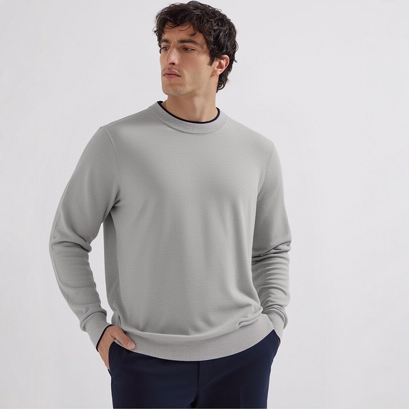BC Brunello Cucinelli 2025SS秋季新品假两件长袖圆领毛衣帅气时尚，简约百搭款。