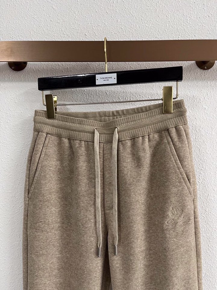Loro Piana 诺悠翩雅lP🆕 秋冬保暖有型高密度毛巾面混纺松紧腰直脚休闲裤，经典百搭 标志刺绣的