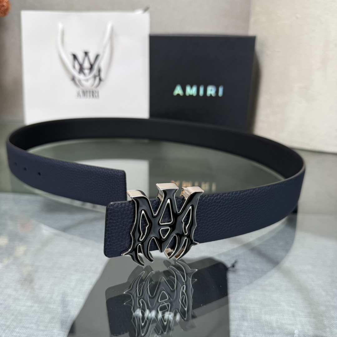 爱美丽AMIRI最新网红爆款双面牛皮皮带配原装盒专柜同步3.8宽新款上市了，原版牛皮，搭配钢扣，优雅，大