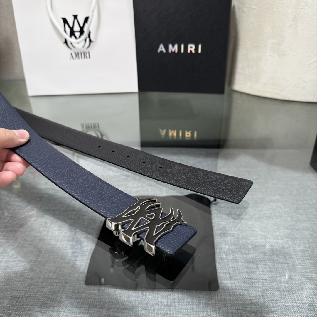 爱美丽AMIRI最新网红爆款双面牛皮皮带配原装盒专柜同步3.8宽新款上市了，原版牛皮，搭配钢扣，优雅，大