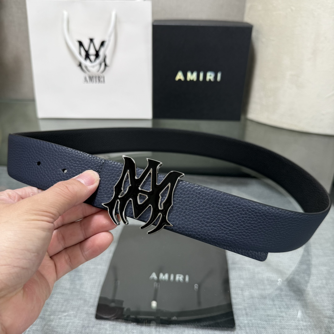 爱美丽AMIRI最新网红爆款双面牛皮皮带配原装盒专柜同步3.8宽新款上市了，原版牛皮，搭配钢扣，优雅，大