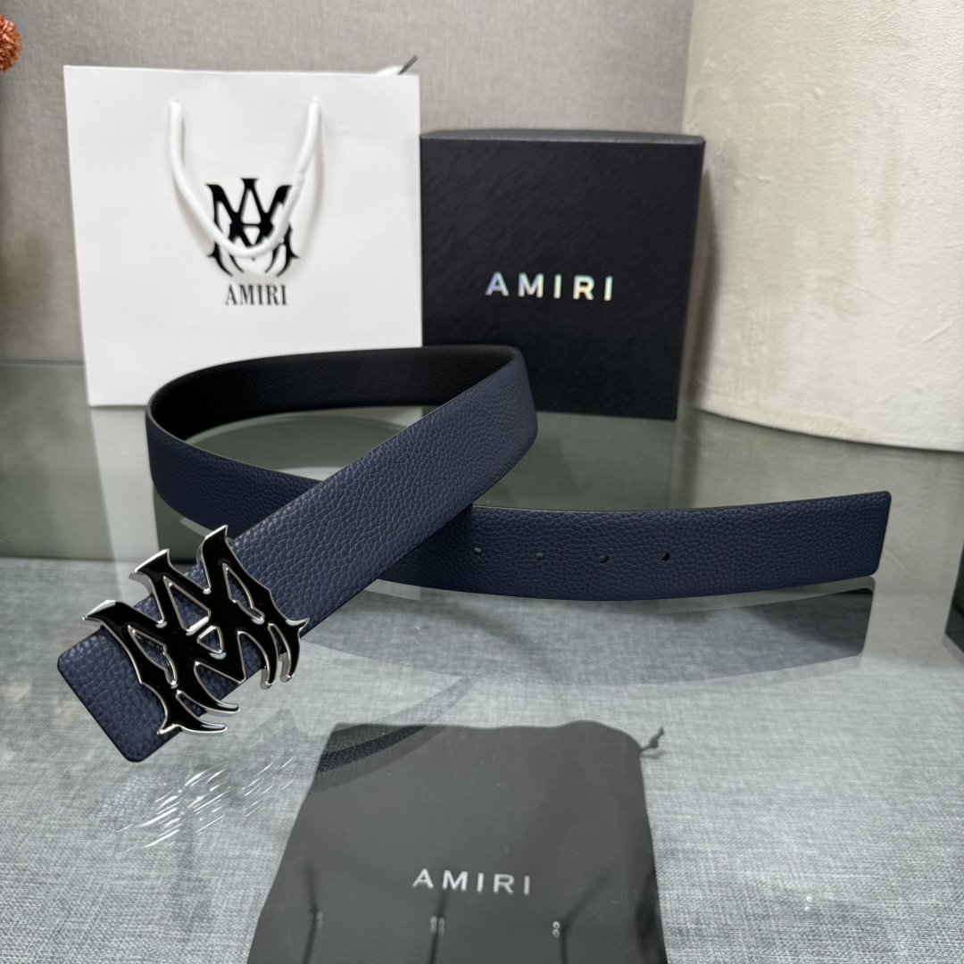 爱美丽AMIRI最新网红爆款双面牛皮皮带配原装盒专柜同步3.8宽新款上市了，原版牛皮，搭配钢扣，优雅，大