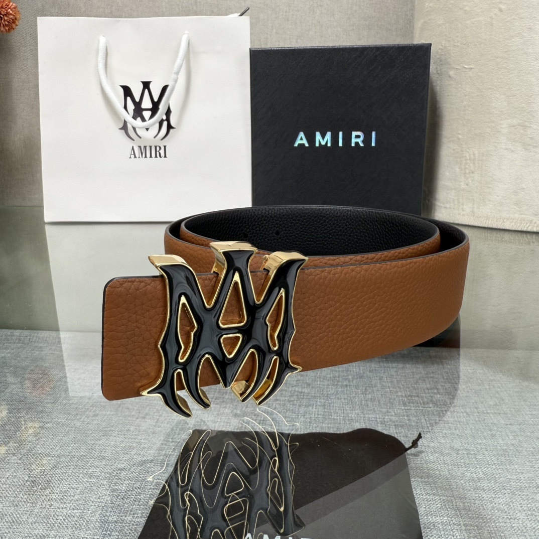 爱美丽AMIRI最新网红爆款双面牛皮皮带配原装盒专柜同步3.8宽新款上市了，原版牛皮，搭配钢扣，优雅，大