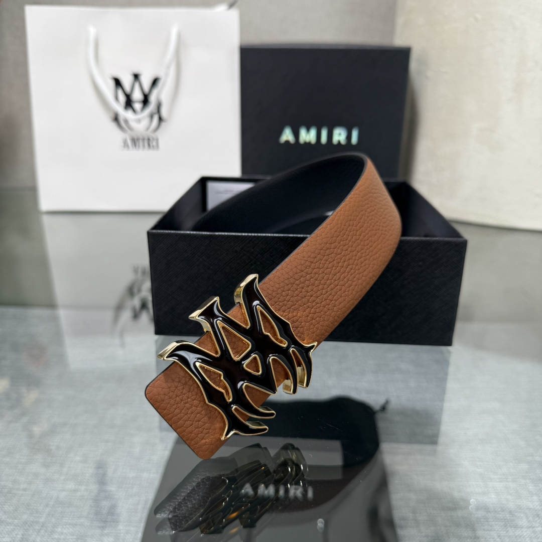 爱美丽AMIRI最新网红爆款双面牛皮皮带配原装盒专柜同步3.8宽新款上市了，原版牛皮，搭配钢扣，优雅，大