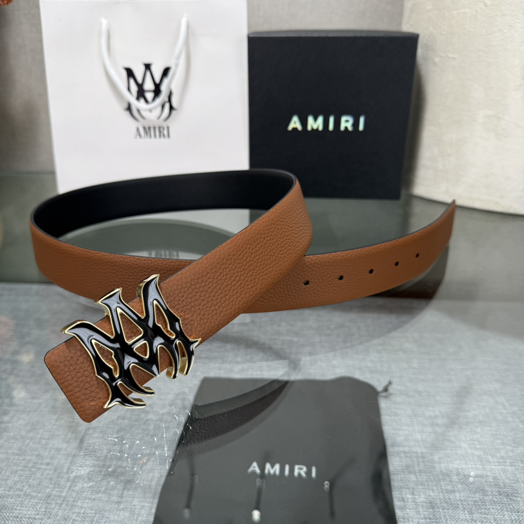 爱美丽AMIRI最新网红爆款双面牛皮皮带配原装盒专柜同步3.8宽新款上市了，原版牛皮，搭配钢扣，优雅，大