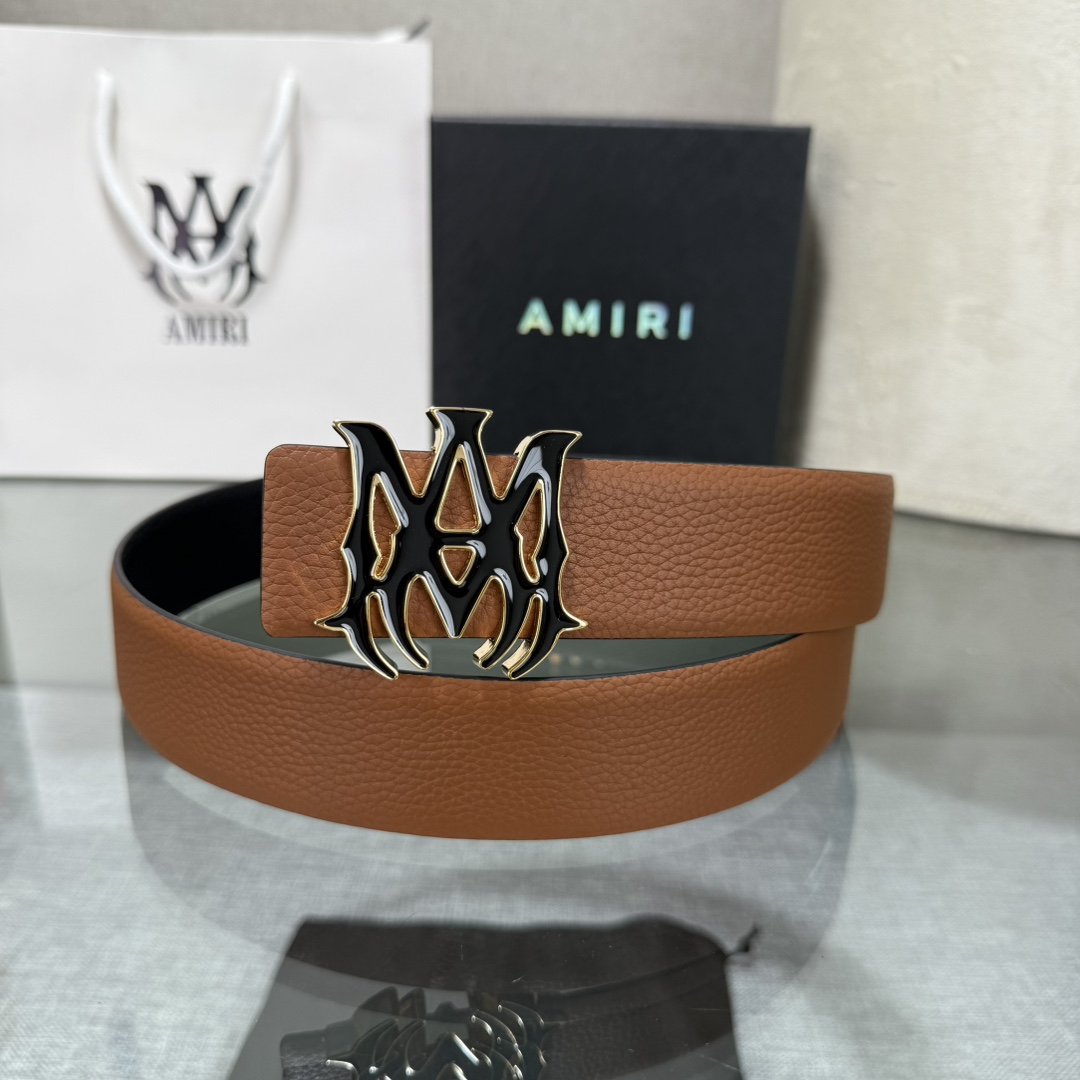 爱美丽AMIRI最新网红爆款双面牛皮皮带配原装盒专柜同步3.8宽新款上市了，原版牛皮，搭配钢扣，优雅，大