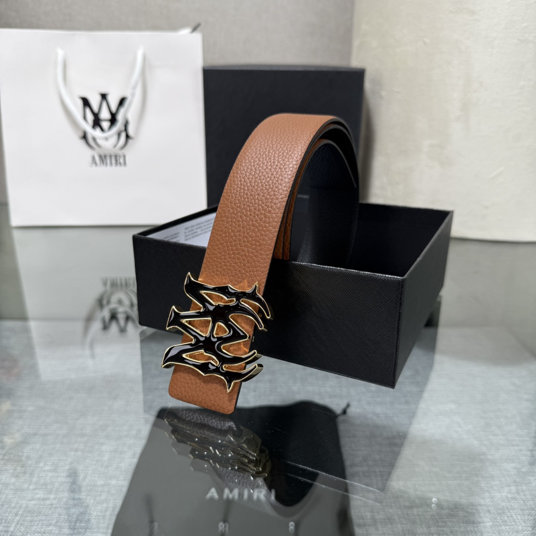 爱美丽AMIRI最新网红爆款双面牛皮皮带配原装盒专柜同步3.8宽新款上市了，原版牛皮，搭配钢扣，优雅，大