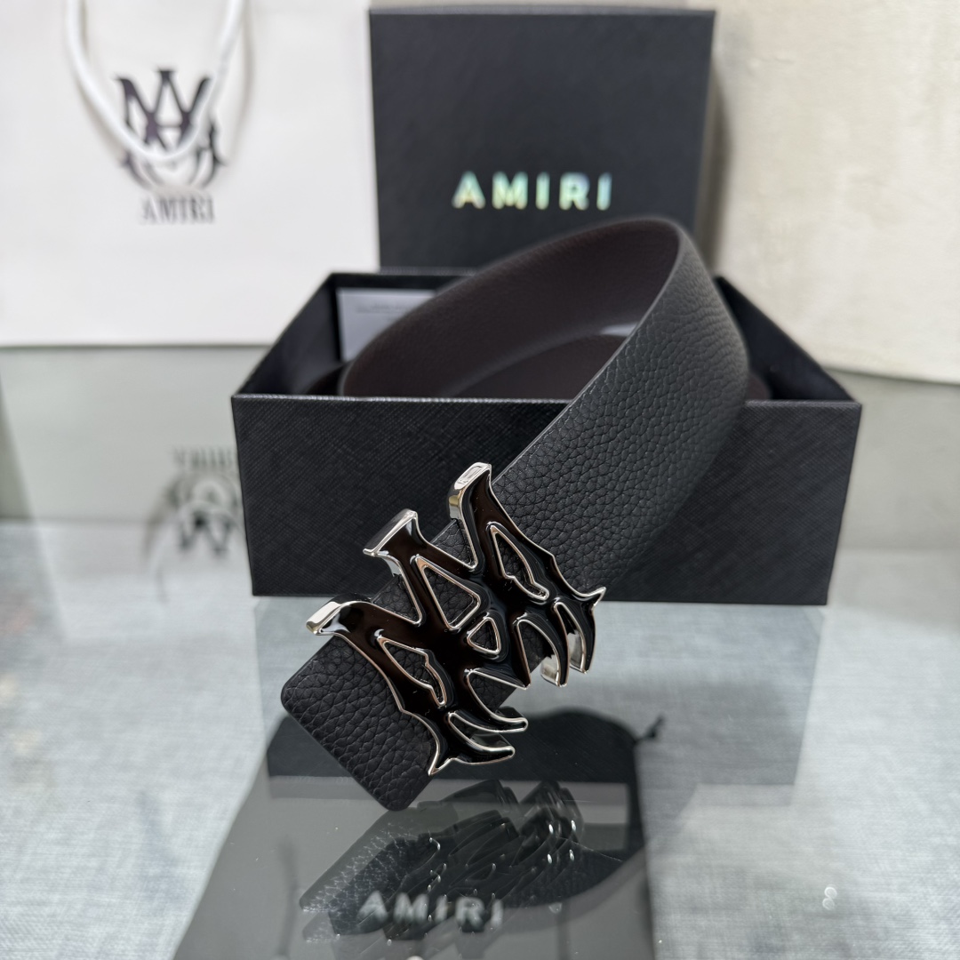 爱美丽AMIRI最新网红爆款双面牛皮皮带配原装盒专柜同步3.8宽新款上市了，原版牛皮，搭配钢扣，优雅，大