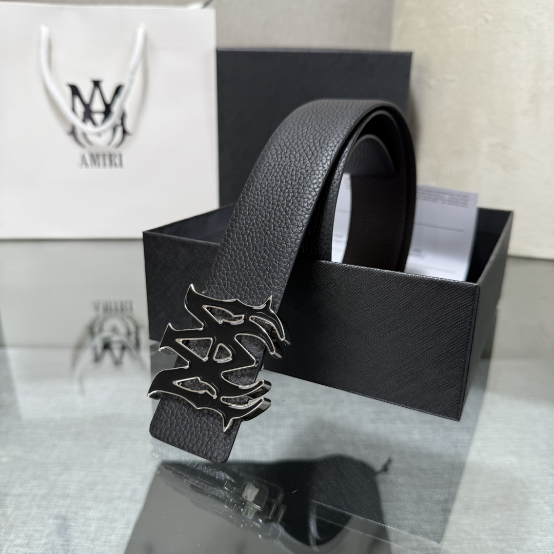 爱美丽AMIRI最新网红爆款双面牛皮皮带配原装盒专柜同步3.8宽新款上市了，原版牛皮，搭配钢扣，优雅，大