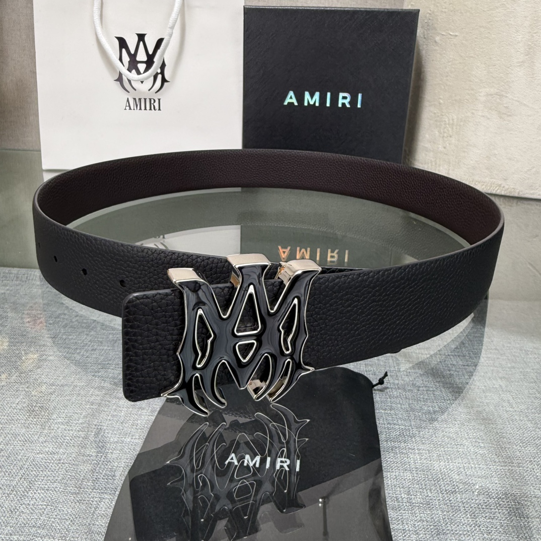 爱美丽AMIRI最新网红爆款双面牛皮皮带配原装盒专柜同步3.8宽新款上市了，原版牛皮，搭配钢扣，优雅，大