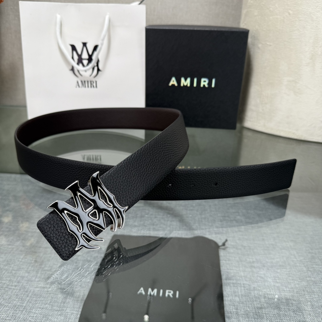 爱美丽AMIRI最新网红爆款双面牛皮皮带配原装盒专柜同步3.8宽新款上市了，原版牛皮，搭配钢扣，优雅，大