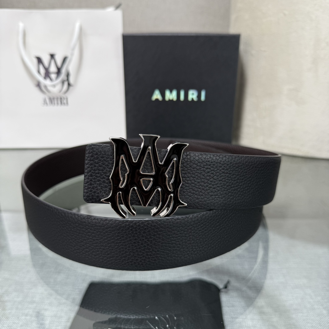 爱美丽AMIRI最新网红爆款双面牛皮皮带配原装盒专柜同步3.8宽新款上市了，原版牛皮，搭配钢扣，优雅，大