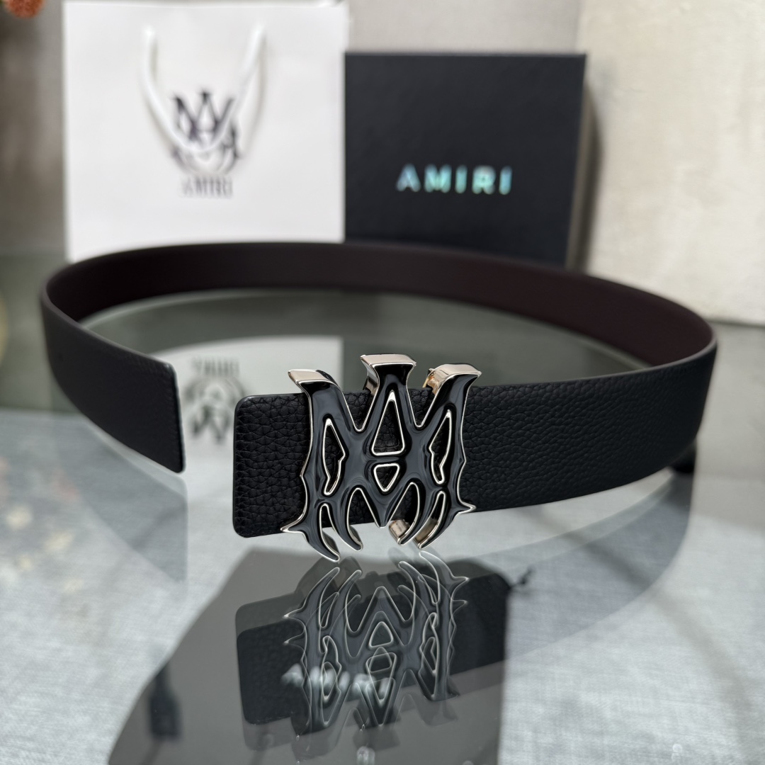 爱美丽AMIRI最新网红爆款双面牛皮皮带配原装盒专柜同步3.8宽新款上市了，原版牛皮，搭配钢扣，优雅，大