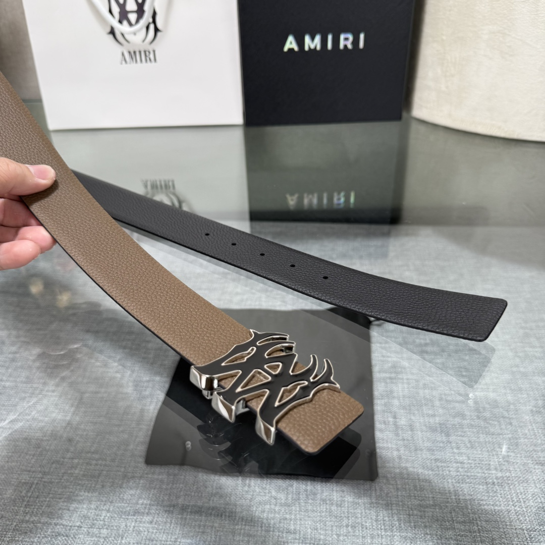 爱美丽AMIRI最新网红爆款双面牛皮皮带配原装盒专柜同步3.8宽新款上市了，原版牛皮，搭配钢扣，优雅，大