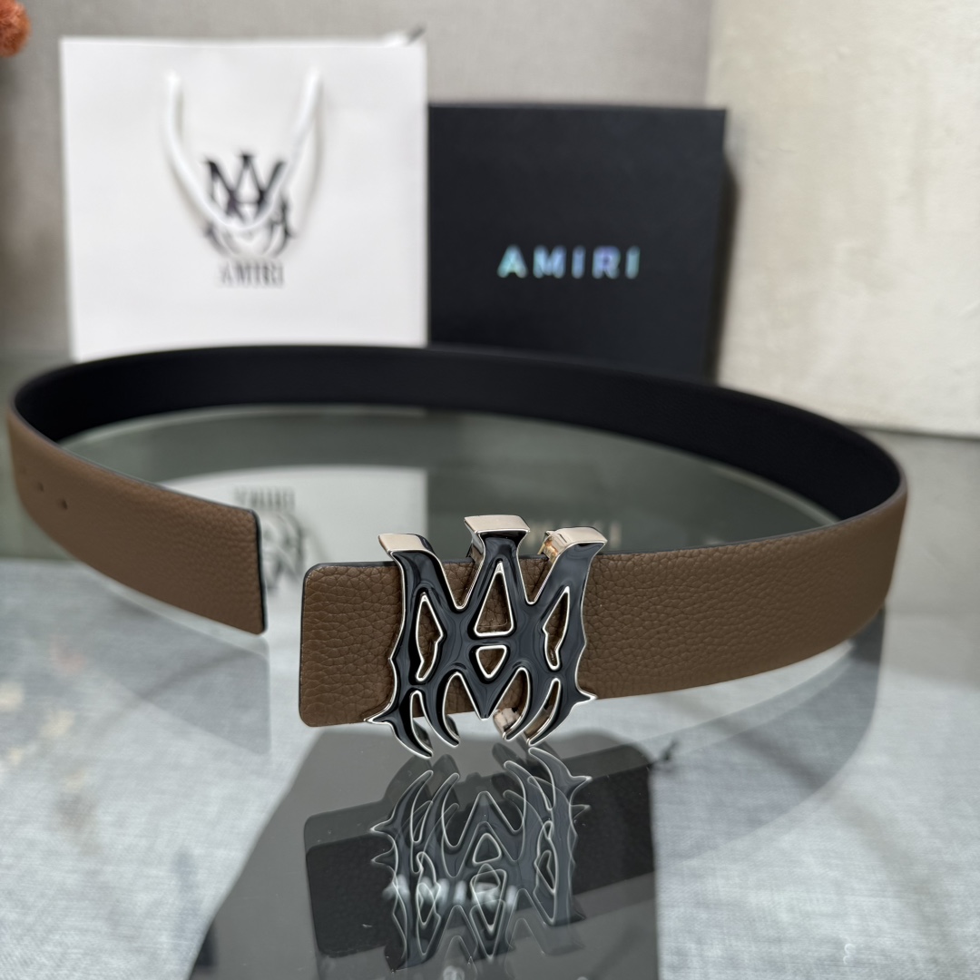 爱美丽AMIRI最新网红爆款双面牛皮皮带配原装盒专柜同步3.8宽新款上市了，原版牛皮，搭配钢扣，优雅，大
