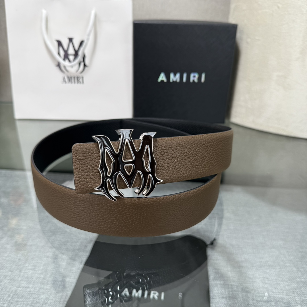 爱美丽AMIRI最新网红爆款双面牛皮皮带配原装盒专柜同步3.8宽新款上市了，原版牛皮，搭配钢扣，优雅，大