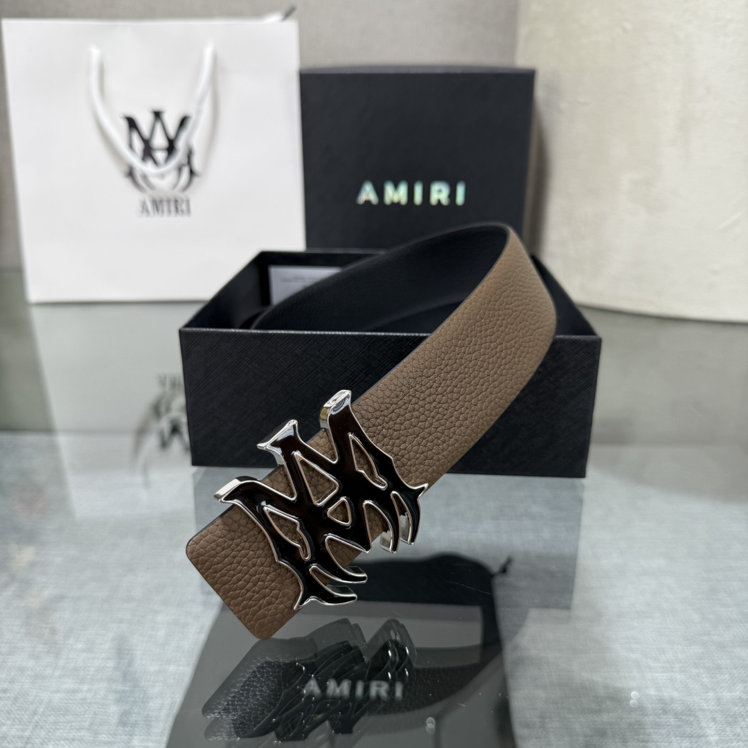 爱美丽AMIRI最新网红爆款双面牛皮皮带配原装盒专柜同步3.8宽新款上市了，原版牛皮，搭配钢扣，优雅，大