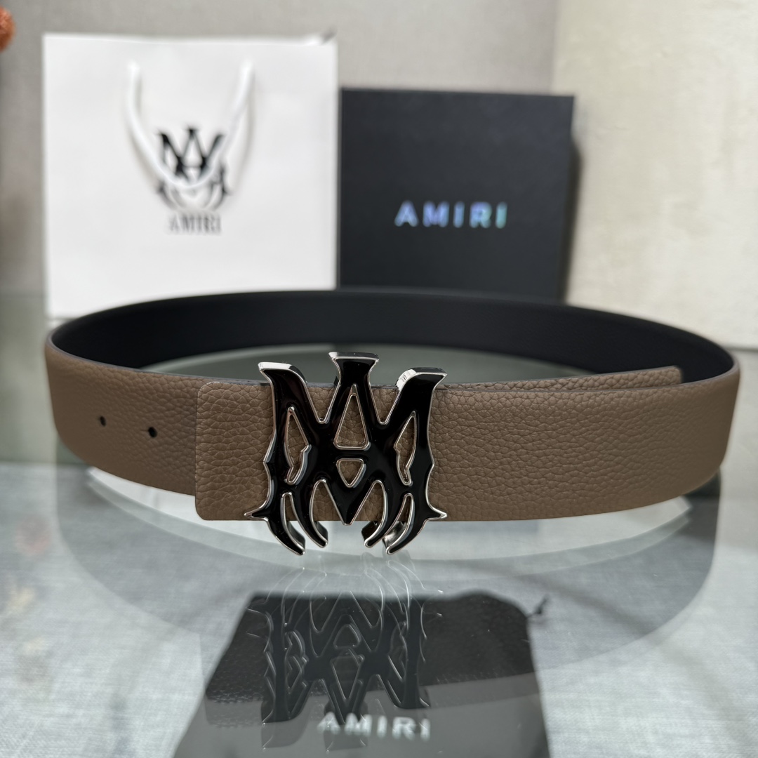 爱美丽AMIRI最新网红爆款双面牛皮皮带配原装盒专柜同步3.8宽新款上市了，原版牛皮，搭配钢扣，优雅，大
