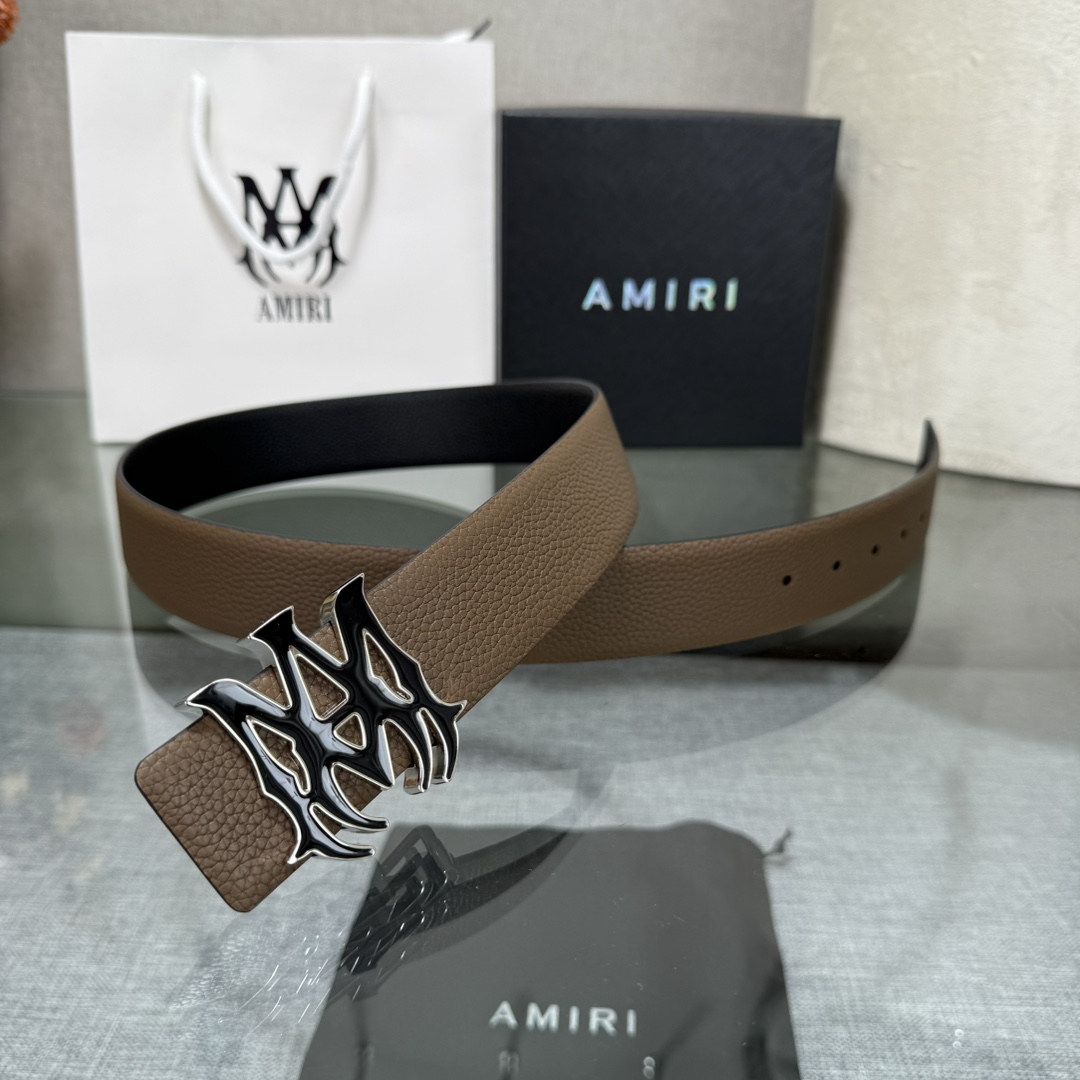 爱美丽AMIRI最新网红爆款双面牛皮皮带配原装盒专柜同步3.8宽新款上市了，原版牛皮，搭配钢扣，优雅，大