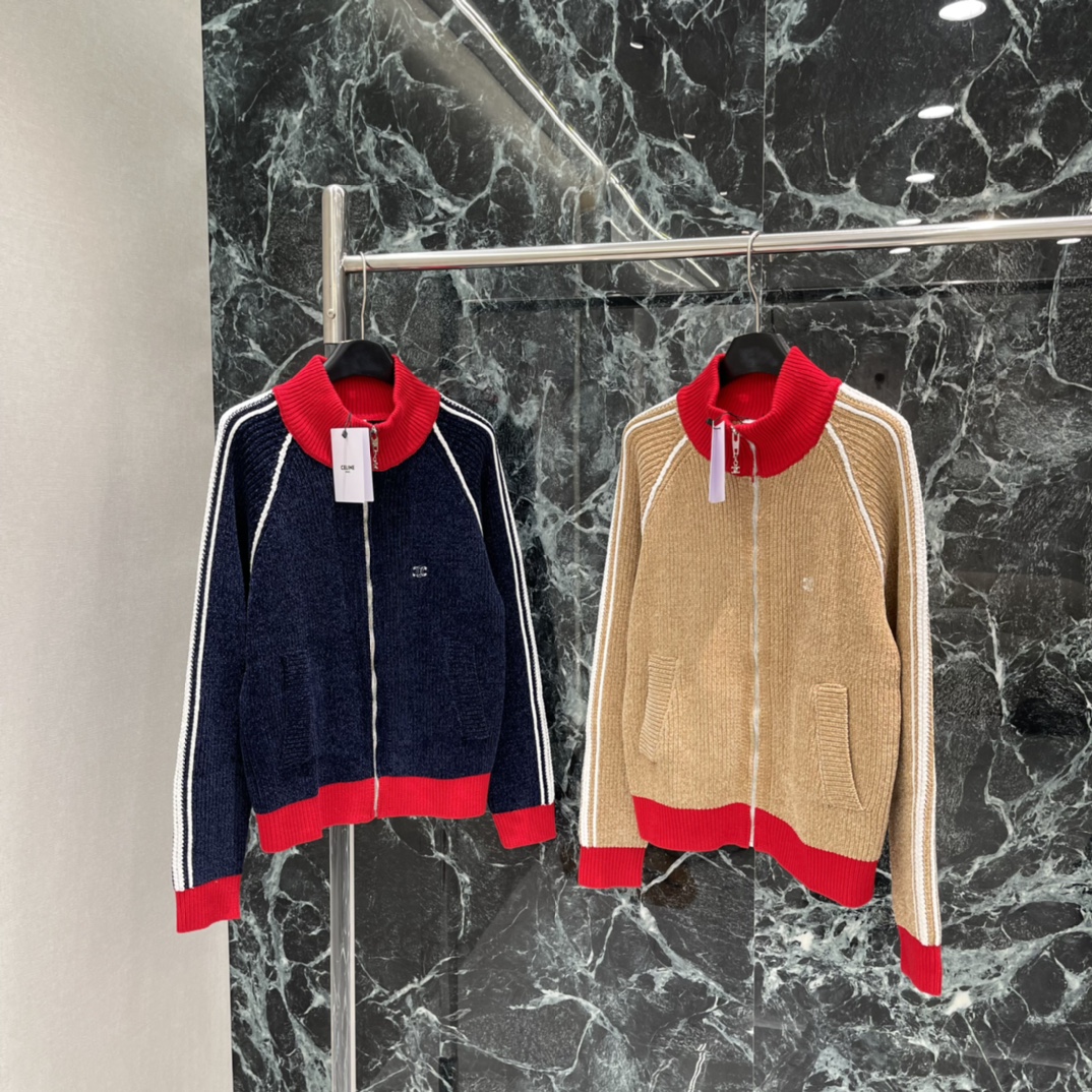 CE 26春季新款 撞色立领针织开衫 红色立领➕白色条纹点缀 简约又有层次感 秋冬季节超适合!立领保暖又