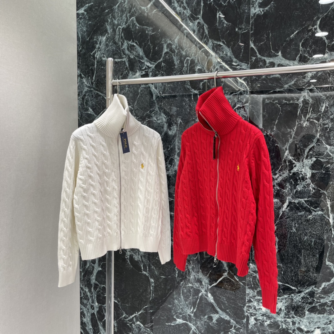 拉夫 26春季新款 绞花针织开衫 经典绞花纹理➕半拉链立领 复古百搭 通勤日常都能轻松驾驭 胸前小马刺绣