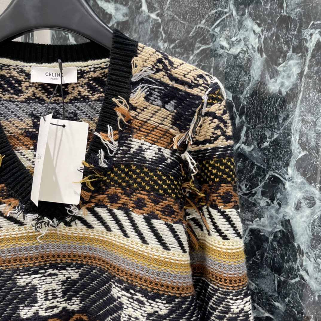 CE 26春季新款 凯旋门流苏提花毛衣 复杂提花图案+流苏细节 复古与现代感兼具 秋冬穿搭超有氛围感黑搭