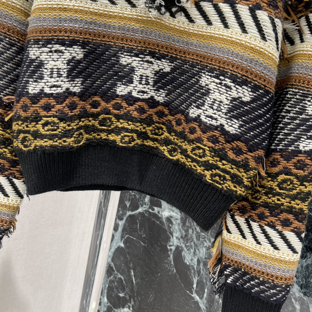 CE 26春季新款 凯旋门流苏提花毛衣 复杂提花图案+流苏细节 复古与现代感兼具 秋冬穿搭超有氛围感黑搭