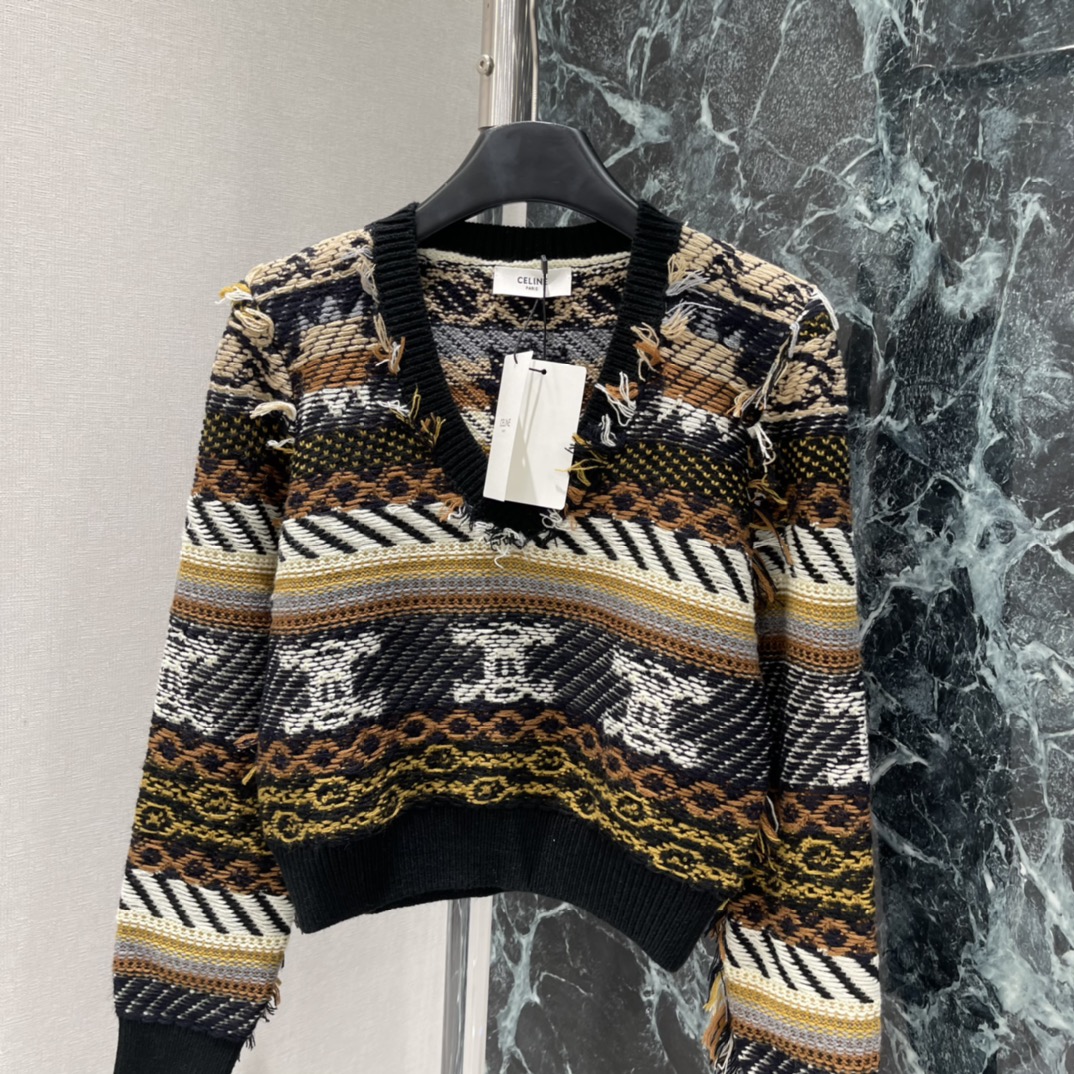 CE 26春季新款 凯旋门流苏提花毛衣 复杂提花图案+流苏细节 复古与现代感兼具 秋冬穿搭超有氛围感黑搭