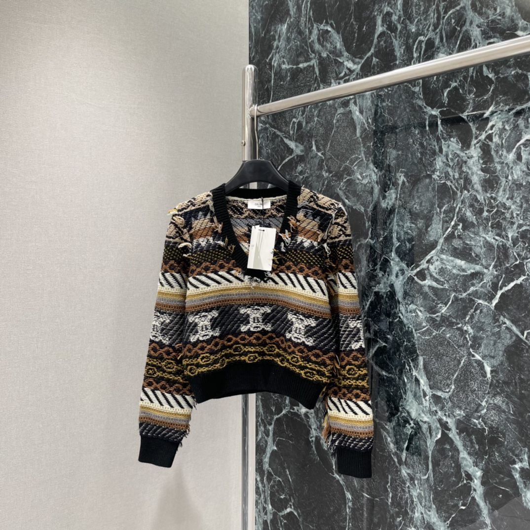 CE 26春季新款 凯旋门流苏提花毛衣 复杂提花图案+流苏细节 复古与现代感兼具 秋冬穿搭超有氛围感黑搭