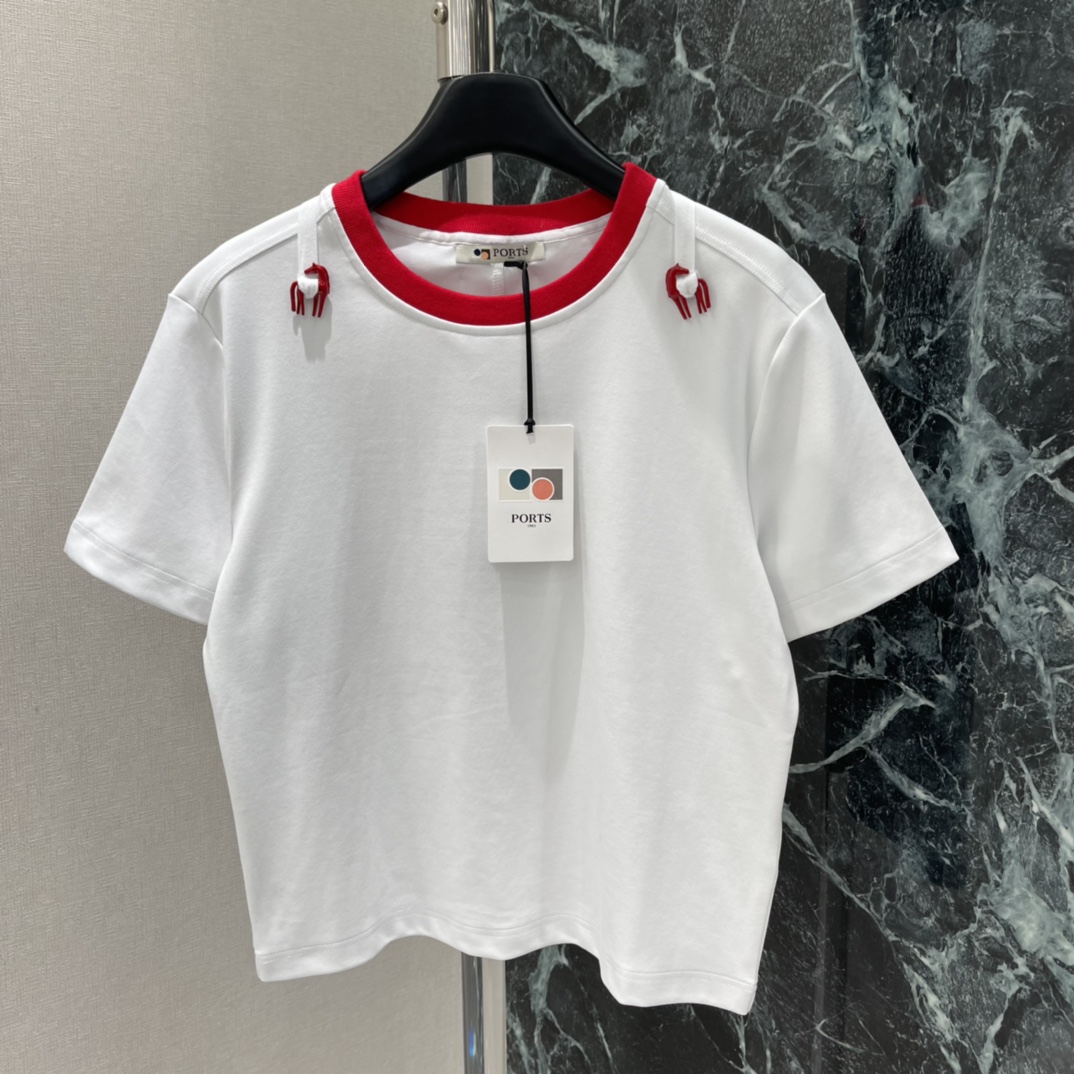 PORT 26春季新款 马元素短袖T恤 红色圆领+肩部小马刺绣 简约又有细节感!小马元素寓意”马上有钱“