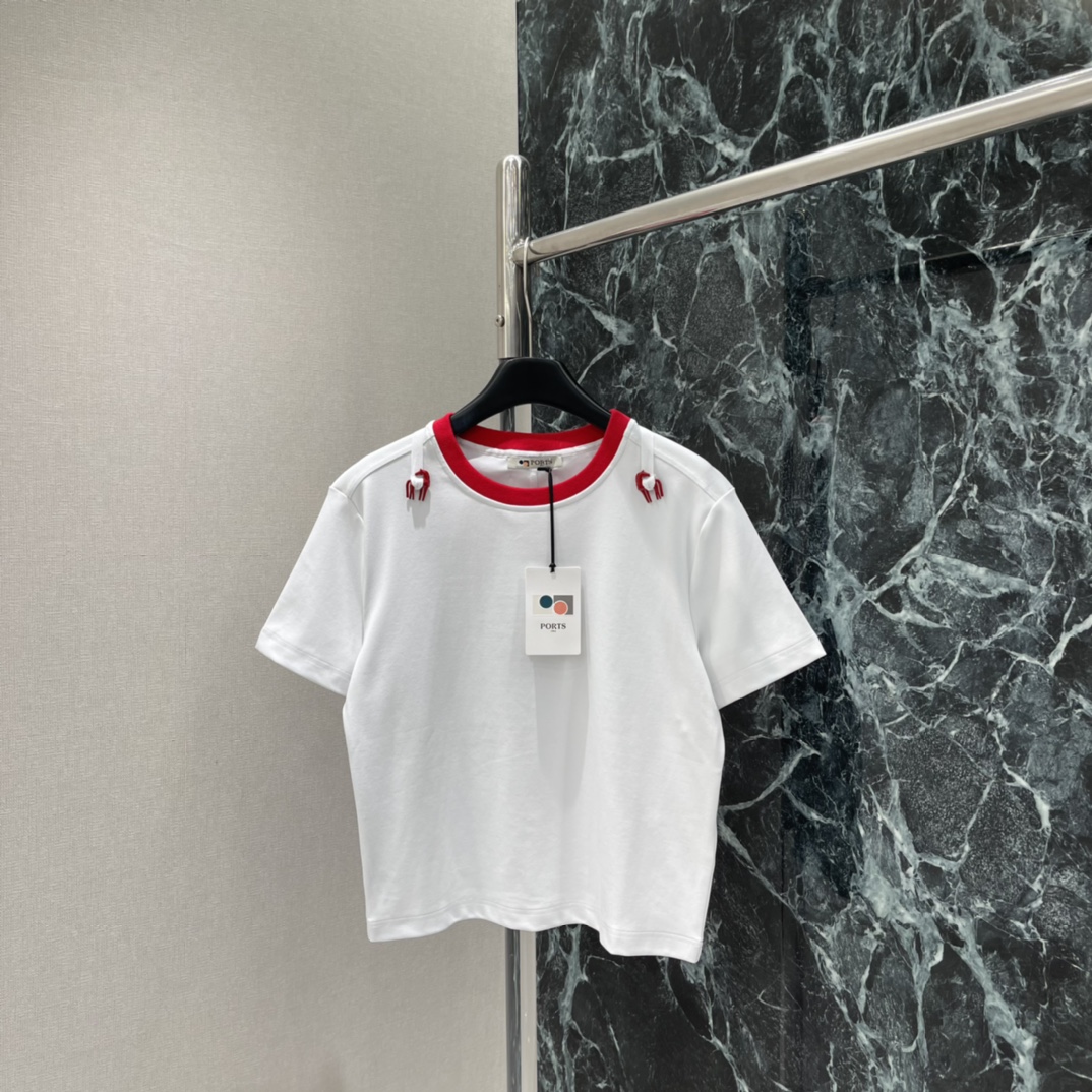 PORT 26春季新款 马元素短袖T恤 红色圆领+肩部小马刺绣 简约又有细节感!小马元素寓意”马上有钱“