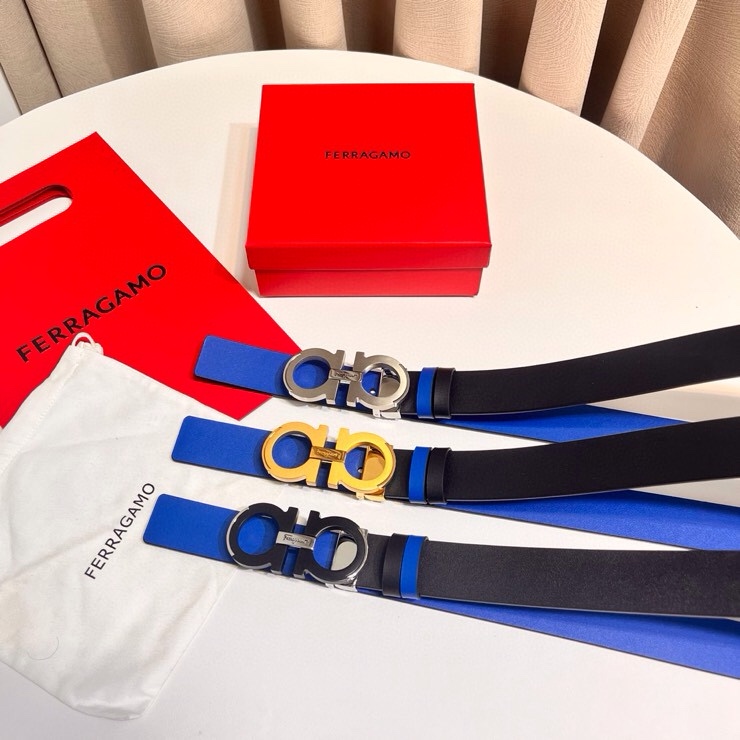 这款Ferragamo皮带以现代风格演绎经典款式，撞色注入休闲意趣，双面设计适配多元场景。同色系漆面Ga