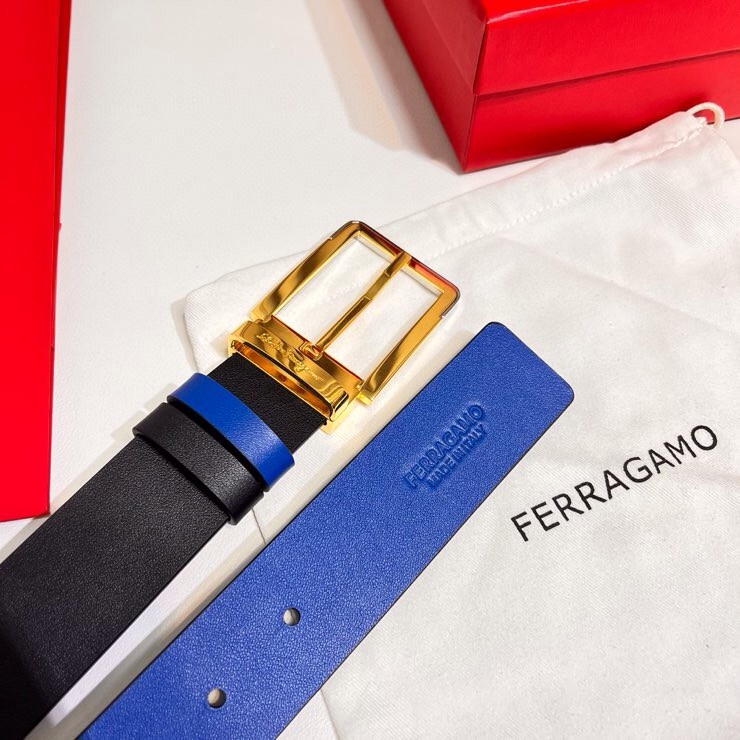 这款Ferragamo皮带以现代风格演绎经典款式，撞色注入休闲意趣，双面设计适配多元场景。同色系漆面Ga