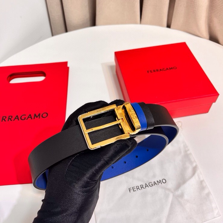 这款Ferragamo皮带以现代风格演绎经典款式，撞色注入休闲意趣，双面设计适配多元场景。同色系漆面Ga