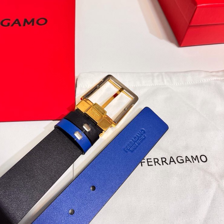 这款Ferragamo皮带以现代风格演绎经典款式，撞色注入休闲意趣，双面设计适配多元场景。同色系漆面Ga