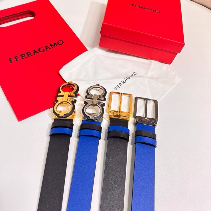 这款Ferragamo皮带以现代风格演绎经典款式，撞色注入休闲意趣，双面设计适配多元场景。同色系漆面Ga