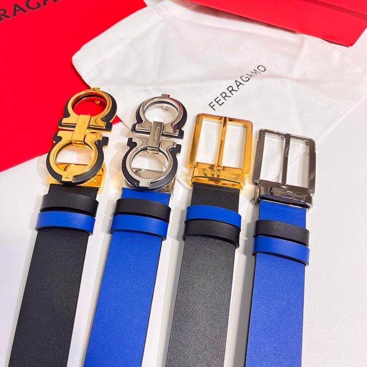 这款Ferragamo皮带以现代风格演绎经典款式，撞色注入休闲意趣，双面设计适配多元场景。同色系漆面Ga