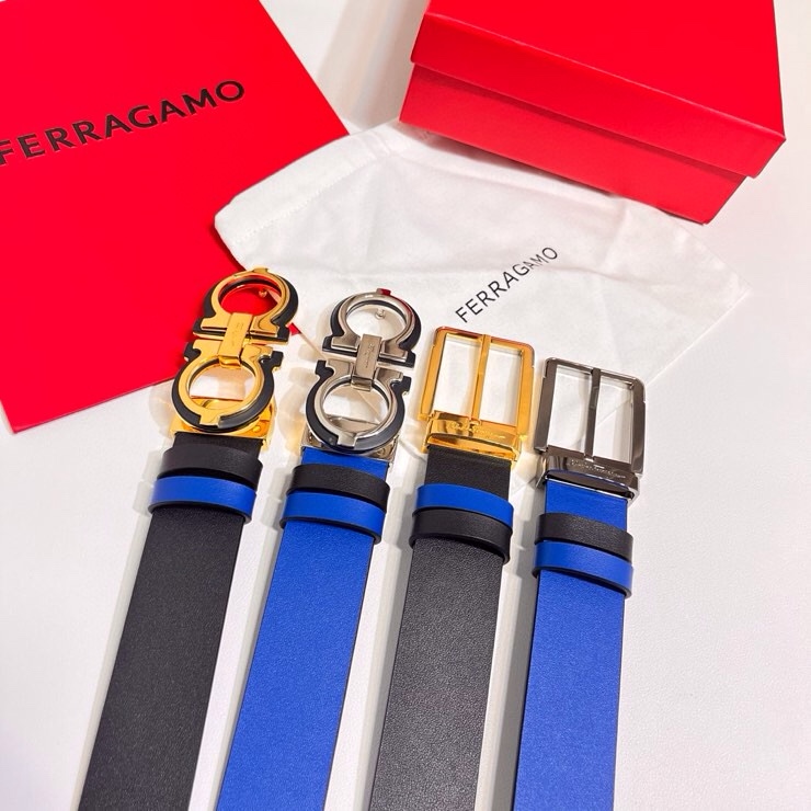 这款Ferragamo皮带以现代风格演绎经典款式，撞色注入休闲意趣，双面设计适配多元场景。同色系漆面Ga