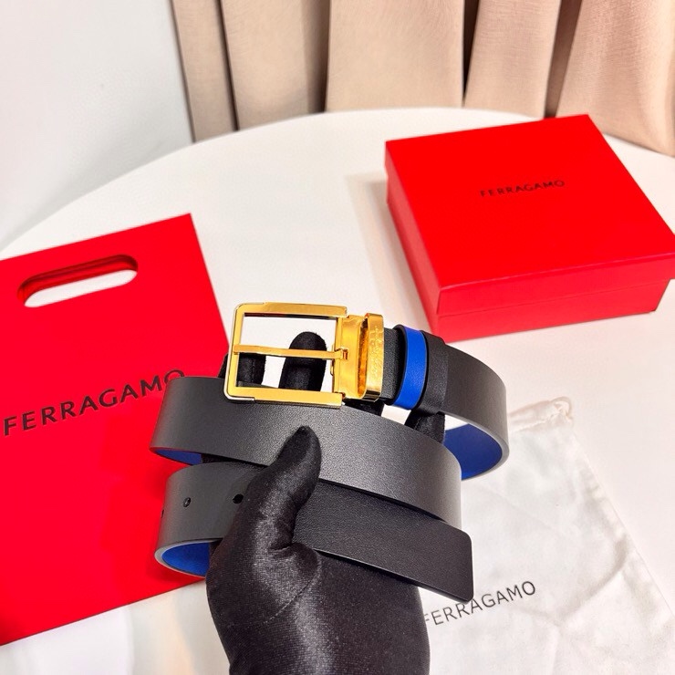 这款Ferragamo皮带以现代风格演绎经典款式，撞色注入休闲意趣，双面设计适配多元场景。同色系漆面Ga