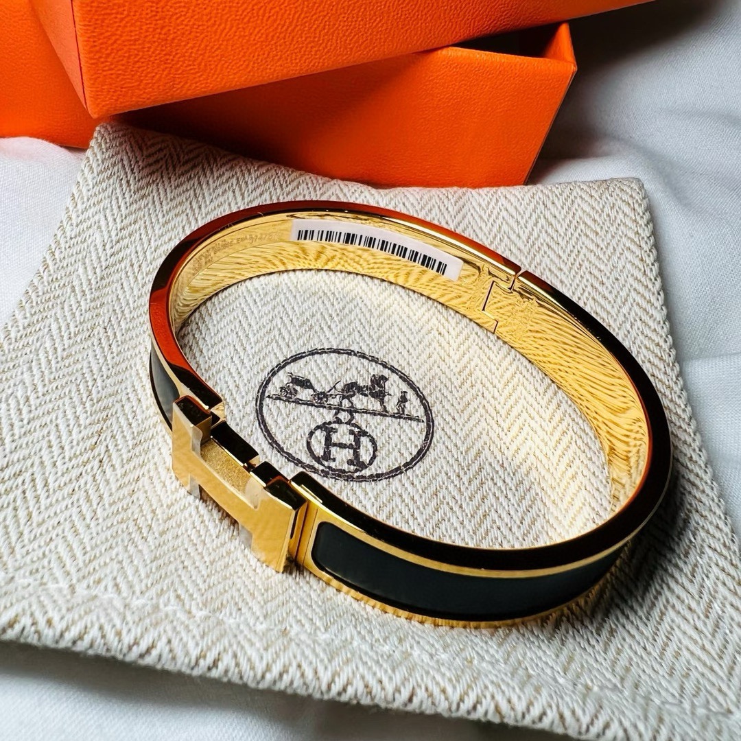 Bracelet Hermes So Black Clic HH métal noir mat émail noir métal argenté brossé émail noir T5 19cm