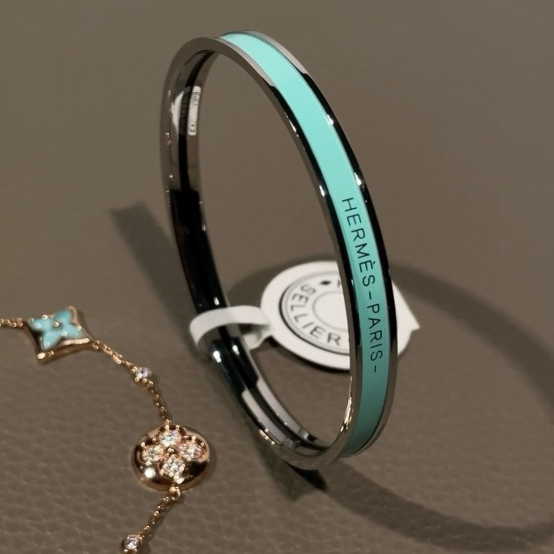 Bracciale Hermes Uni Bangle MM in metallo placcato palladio con smalto turchese