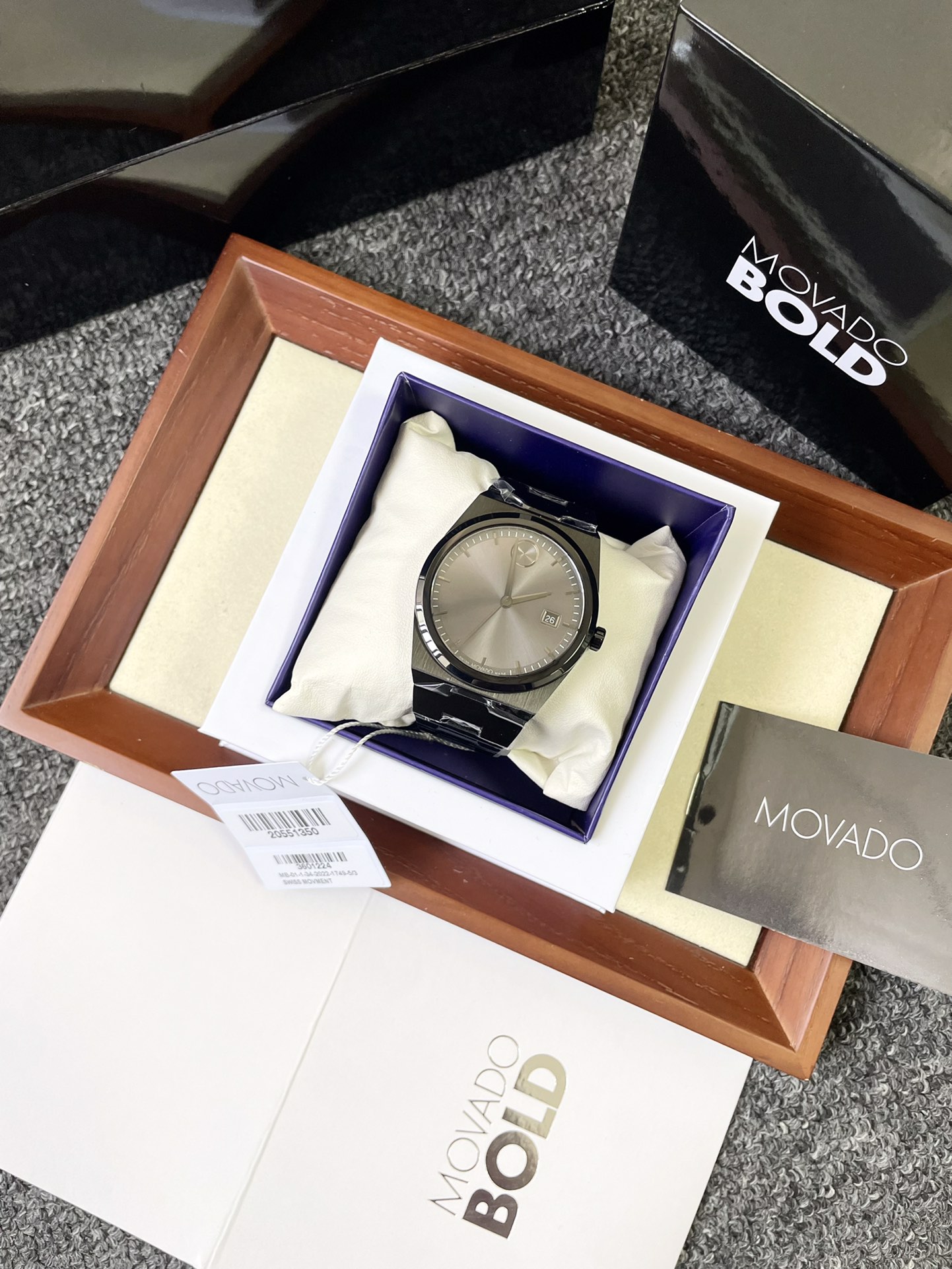 NO:725985,Movado black steel soot,19860909摩凡陀 黑钢烟灰,,Watch